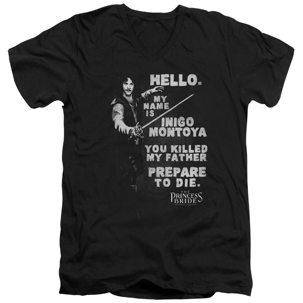The Princess Bride Hello Again Mens Slim Fit V-Neck T Shirt Black Officially Licensed