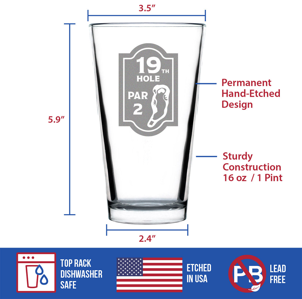 19th Hole Sign - 16 Ounce Pint Glass