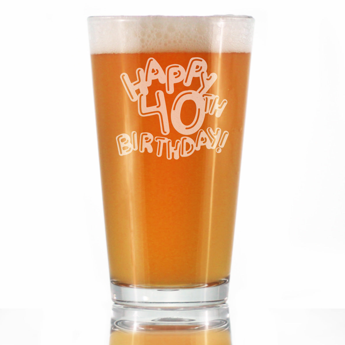 Happy 40th Birthday Balloons - Pint Glass for Beer - Gifts for Women & Men Turning 40 - Fun Bday Party Decor - 16 Oz