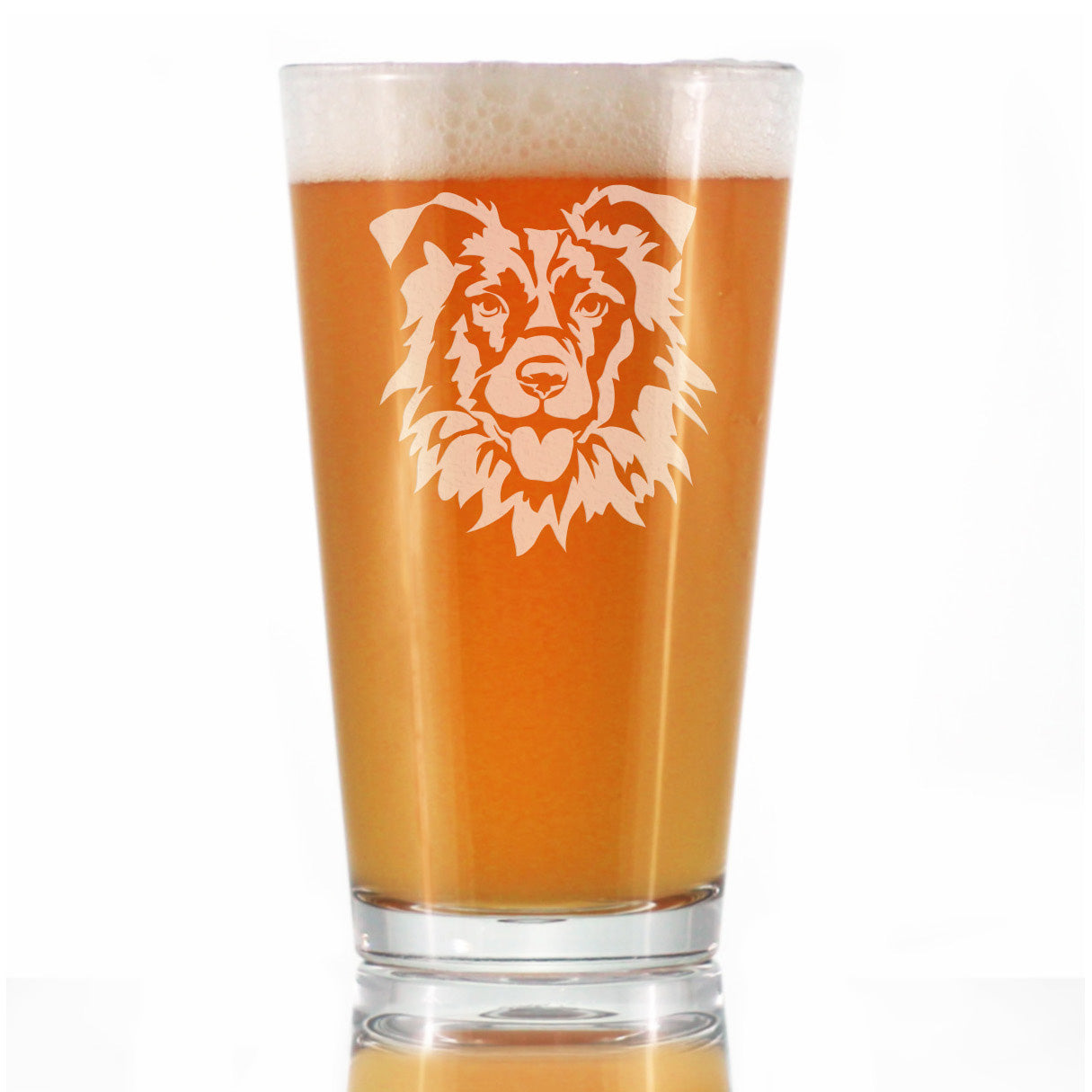 Border Collie Face Pint Glass for Beer - Unique Dog Themed Decor and Gifts for Moms & Dads of Border Collies - 16 Oz