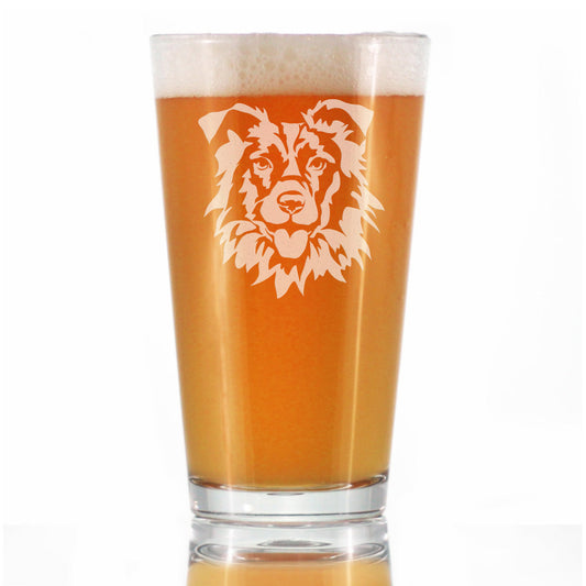 Border Collie Face Pint Glass for Beer - Unique Dog Themed Decor and Gifts for Moms & Dads of Border Collies - 16 Oz