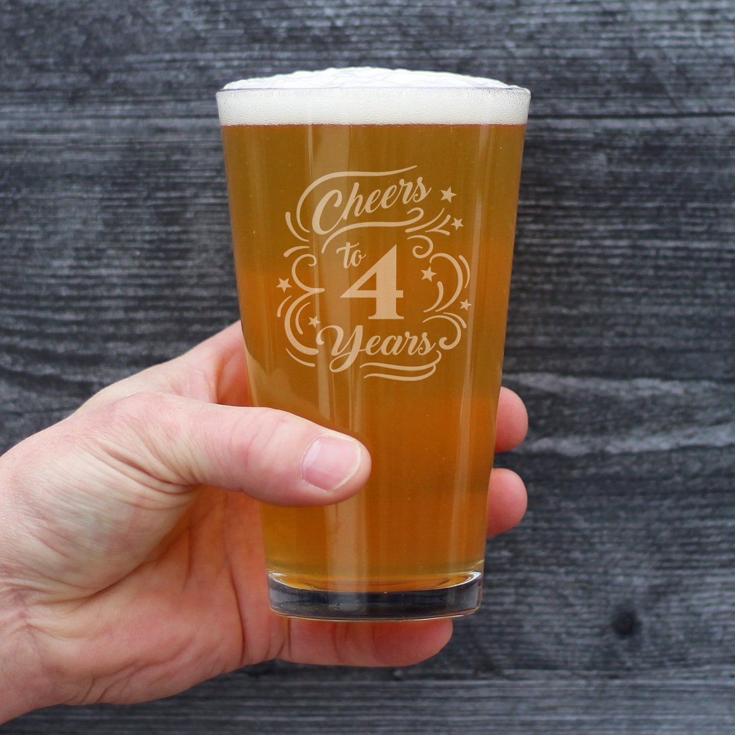 Cheers to 4 Years - Pint Glass for Beer - Gifts for Women & Men - 4th Anniversary Party Decor - 16 Oz Glasses