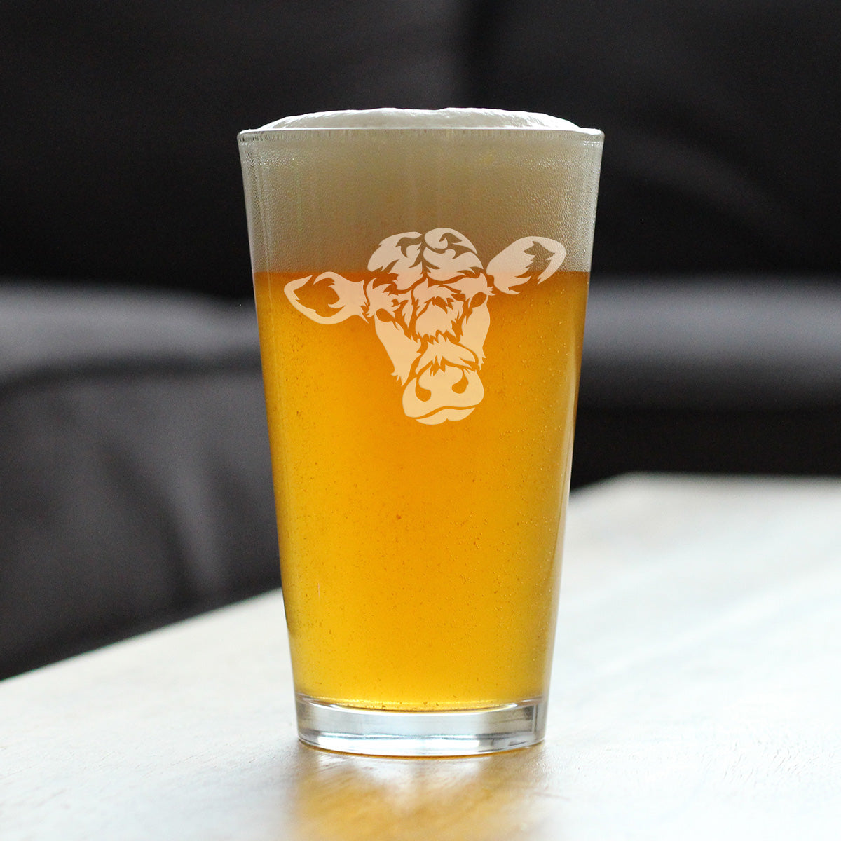 Cow Face Pint Glass for Beer - Funny Unique Farm Animal Themed Decor and Gifts for Cow Lovers - 16 oz