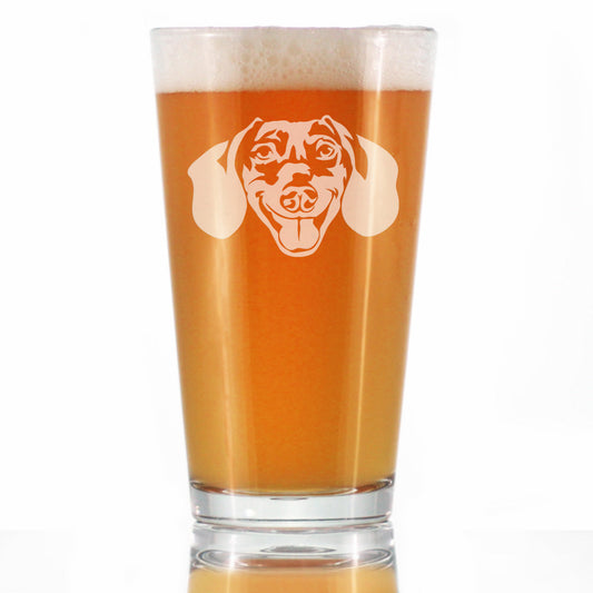 Dachshund Face Pint Glass for Beer - Unique Dog Themed Decor and Gifts for Moms & Dads of Dachshunds - 16 Oz