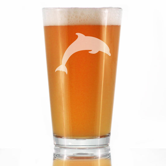 Dolphin - 16 oz Pint Glass for Beer - Cute Dolphin Themed Gifts or Party Decor for Women & Men - Fun Drinking Glasses