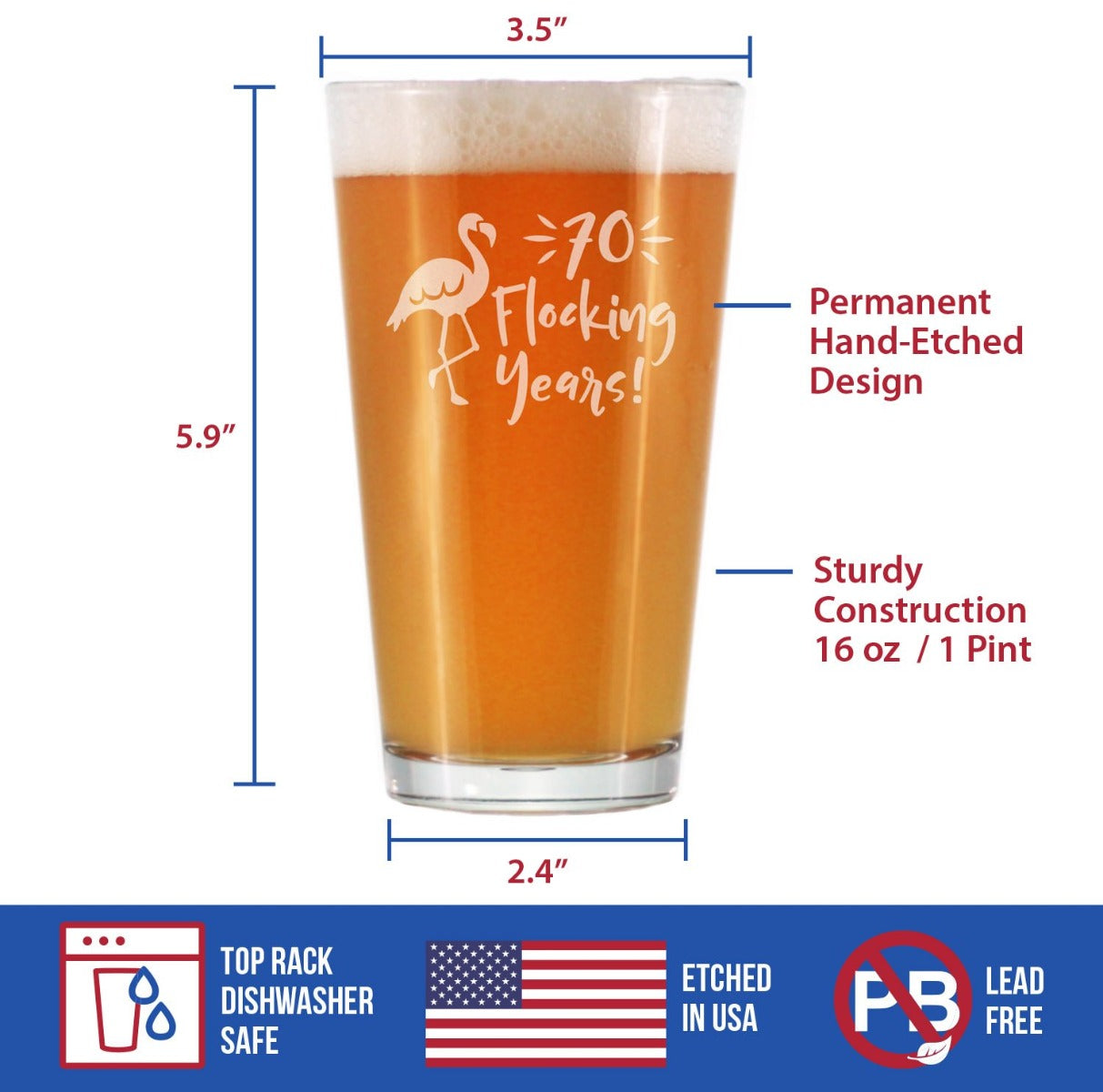 70 Flocking Years - 16 Ounce Pint Glass