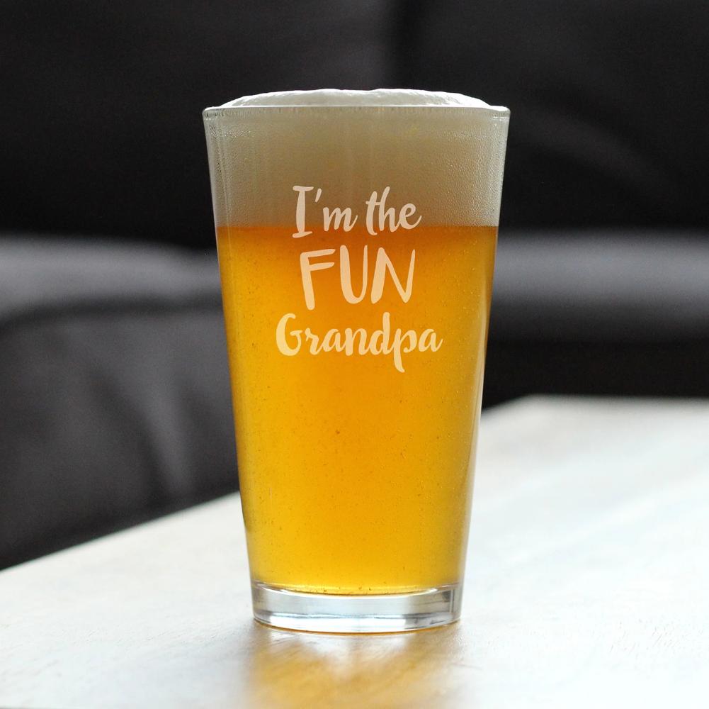 I'm the Fun Grandpa - 16 oz Pint Glass for Beer - Fun Drinking Gifts for Grandfathers - Cute Glassware for Grandparents