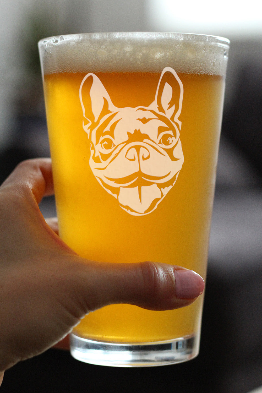 Happy Frenchie - Pint Glass for Beer - Fun Unique French Bulldog Dog Themed Décor and Gifts for Men & Women - 16 oz