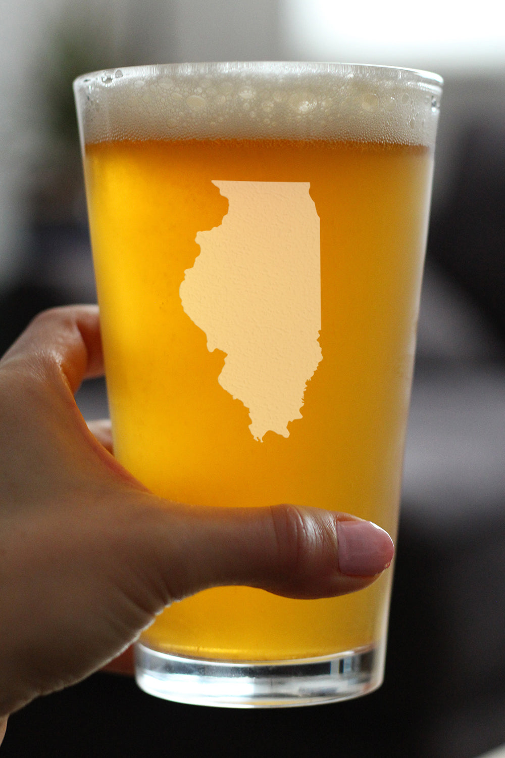 Illinois State Outline Pint Glass for Beer - State Themed Drinking Decor and Gifts for Illinoisan Women & Men - 16 Oz Glasses