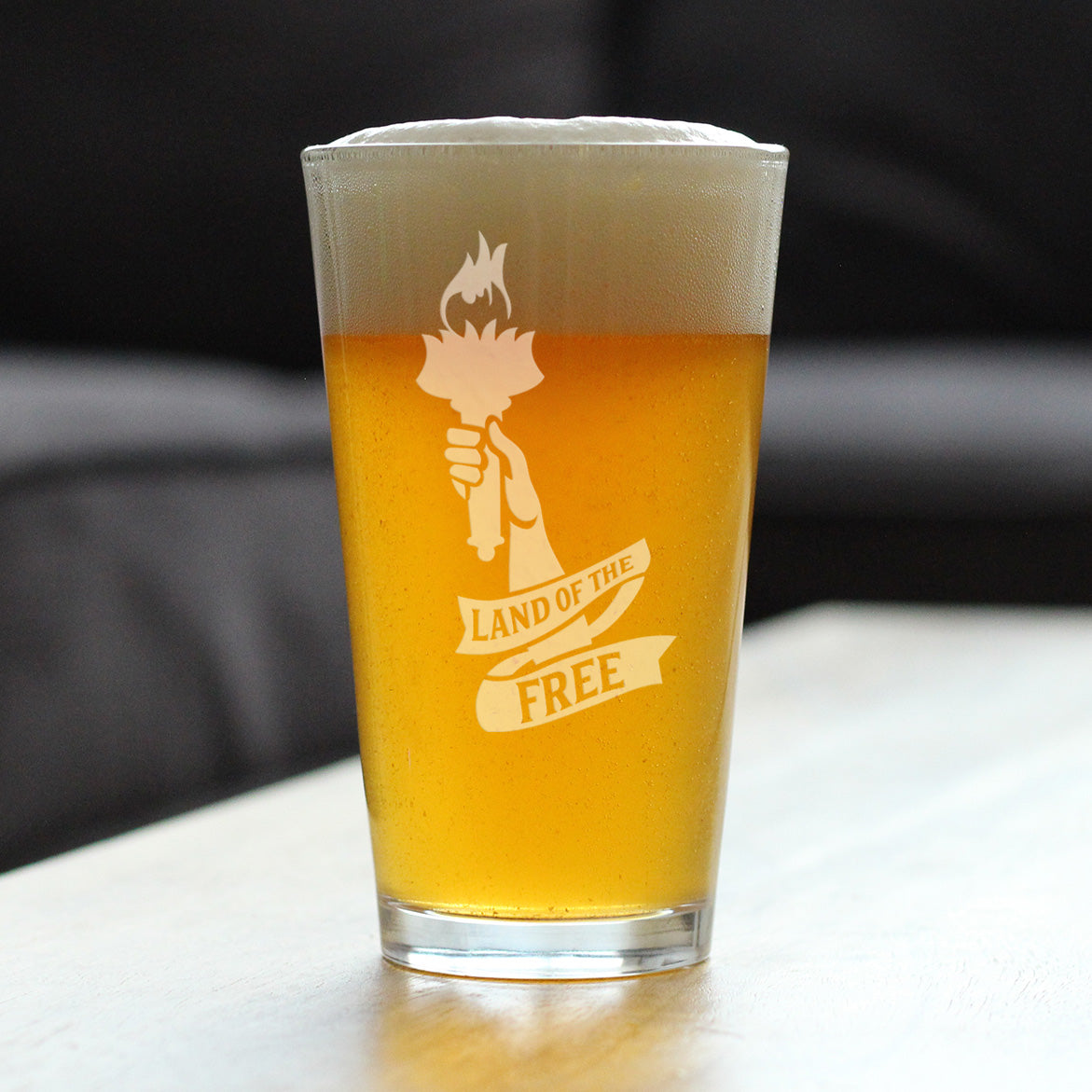 Land of the Free - American Patriotic Pint Glass Gift for Beer Drinking Men & Women - 16 oz Glasses