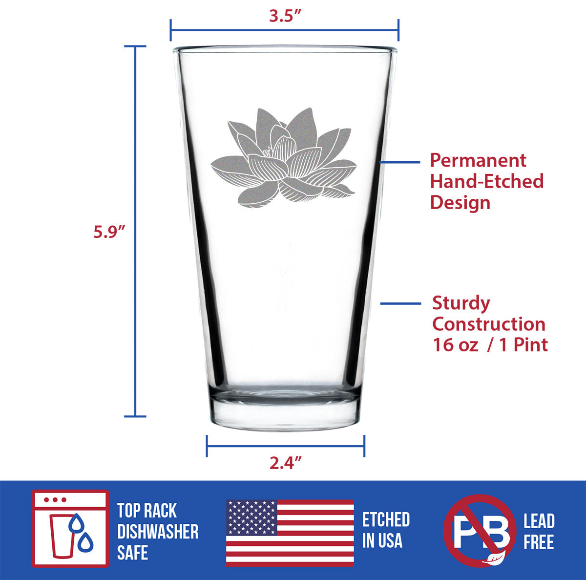 Lotus Flower - 16 Ounce Pint Glass