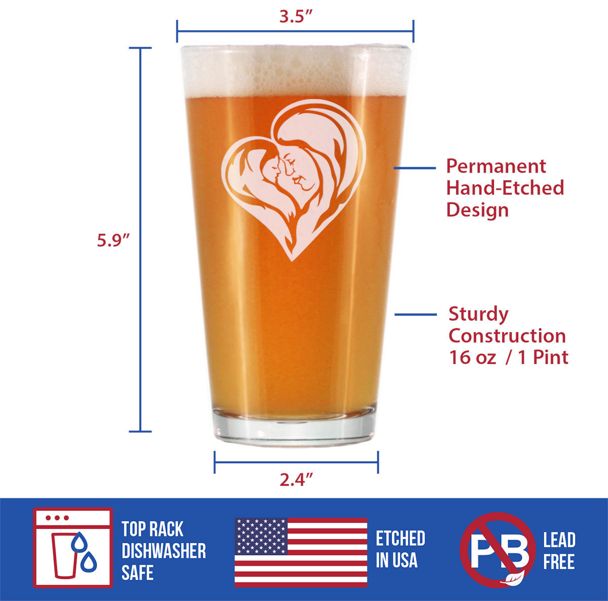 Mother's Love - 16 Ounce Pint Glass