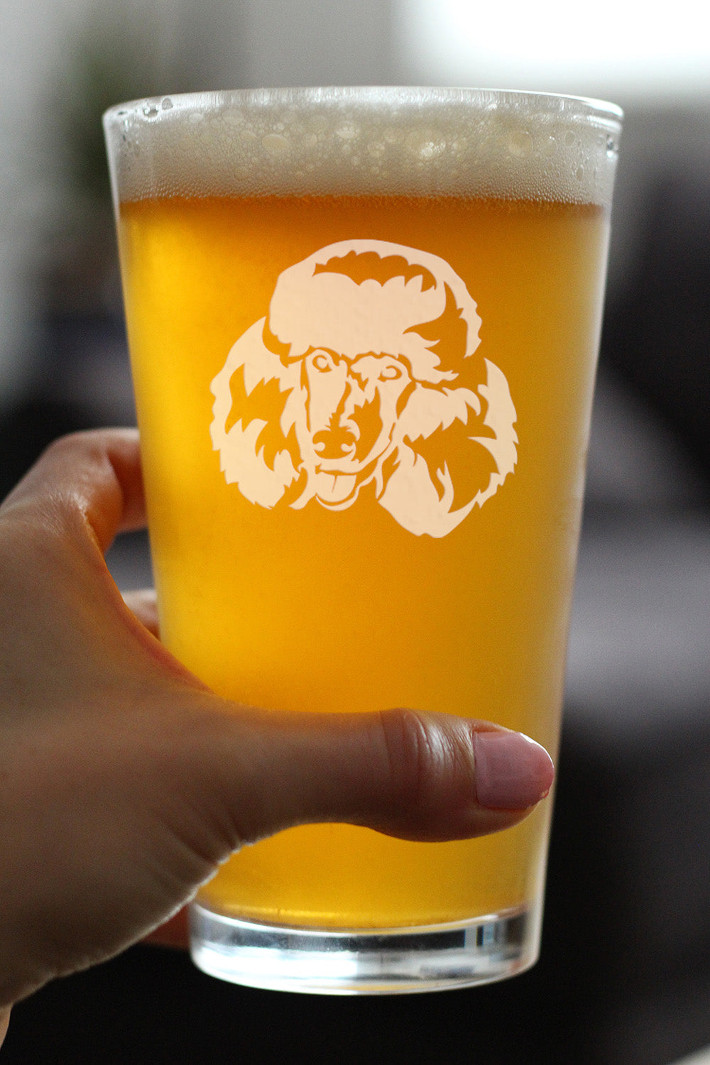 Happy Poodle - Pint Glass for Beer - Fun Unique Cute Poodle Themed Dog Gifts and Party Decor for Women and Men - 16 oz