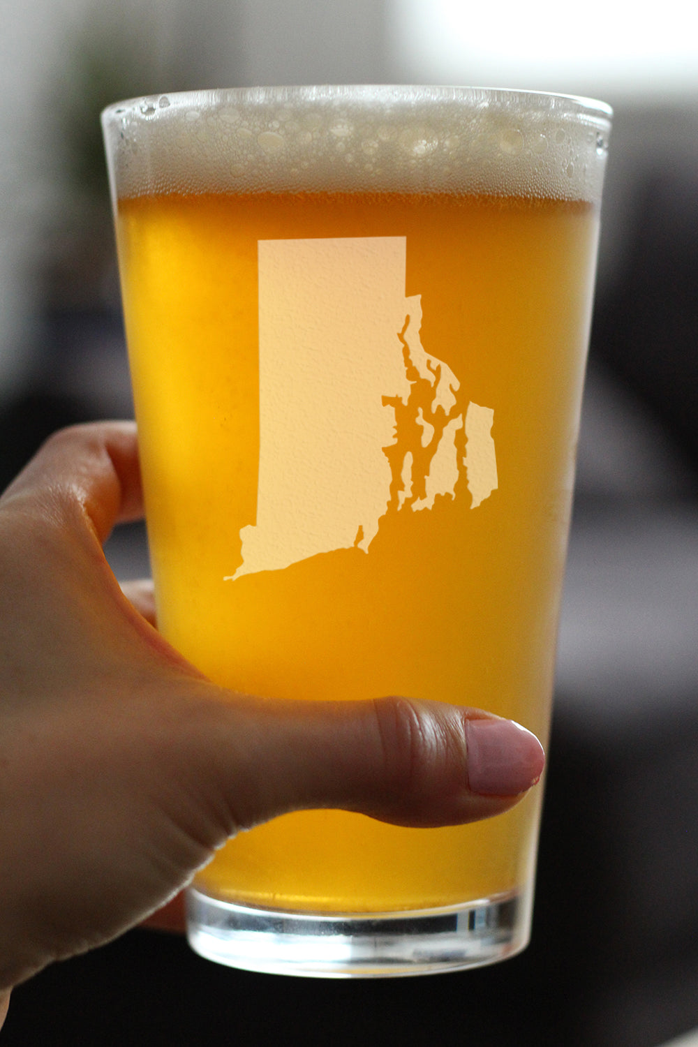 Rhode Island State Outline Pint Glass for Beer - State Themed Drinking Decor and Gifts for Rhode Islander Women & Men - 16 Oz Glasses