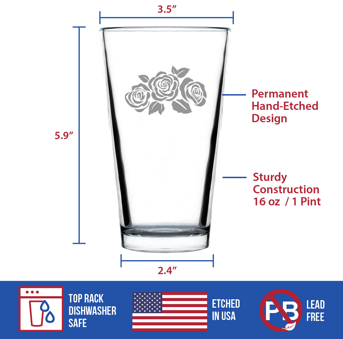 Roses - 16 Ounce Pint Glass