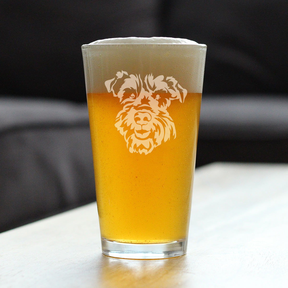 Schnauzer Face Pint Glass for Beer - Unique Dog Themed Decor and Gifts for Moms & Dads of Schnauzers - 16 Oz