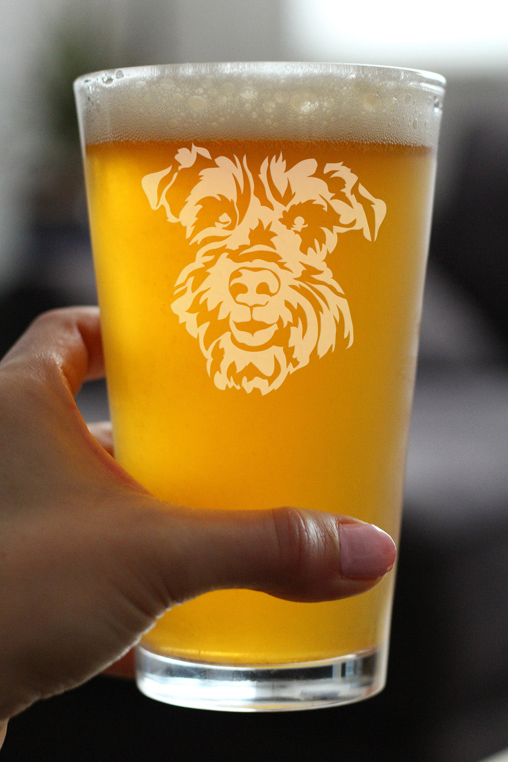 Schnauzer Face Pint Glass for Beer - Unique Dog Themed Decor and Gifts for Moms & Dads of Schnauzers - 16 Oz