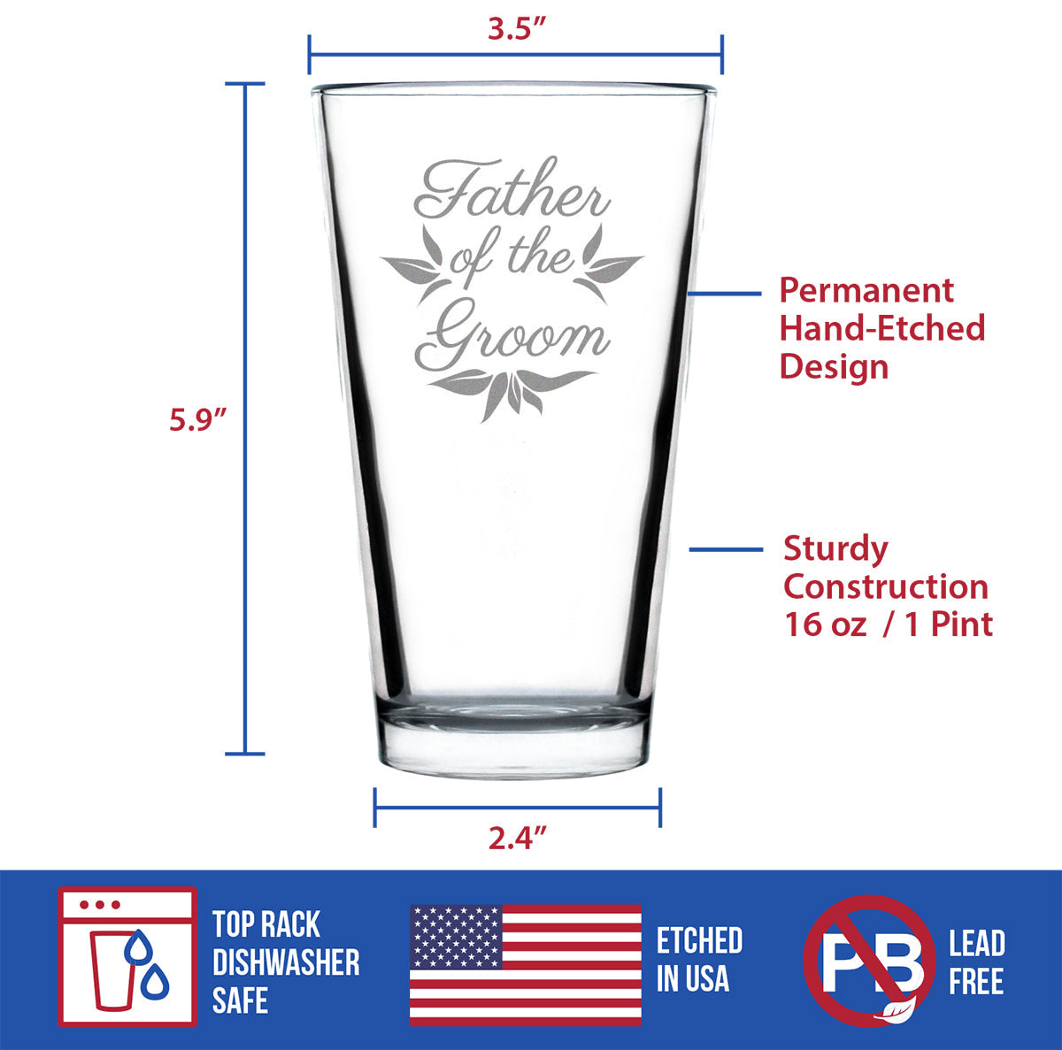 Father of the Groom Pint Glass - Unique Wedding Gift for Soon to Be Father-in-Law - Cute Engraved Wedding Cup Gift
