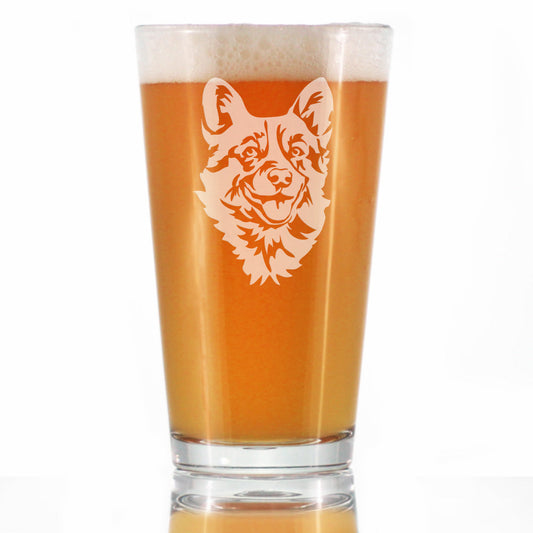 Corgi Face Pint Glass for Beer - Unique Dog Themed Decor and Gifts for Moms & Dads of Welsh Corgies- 16 Oz