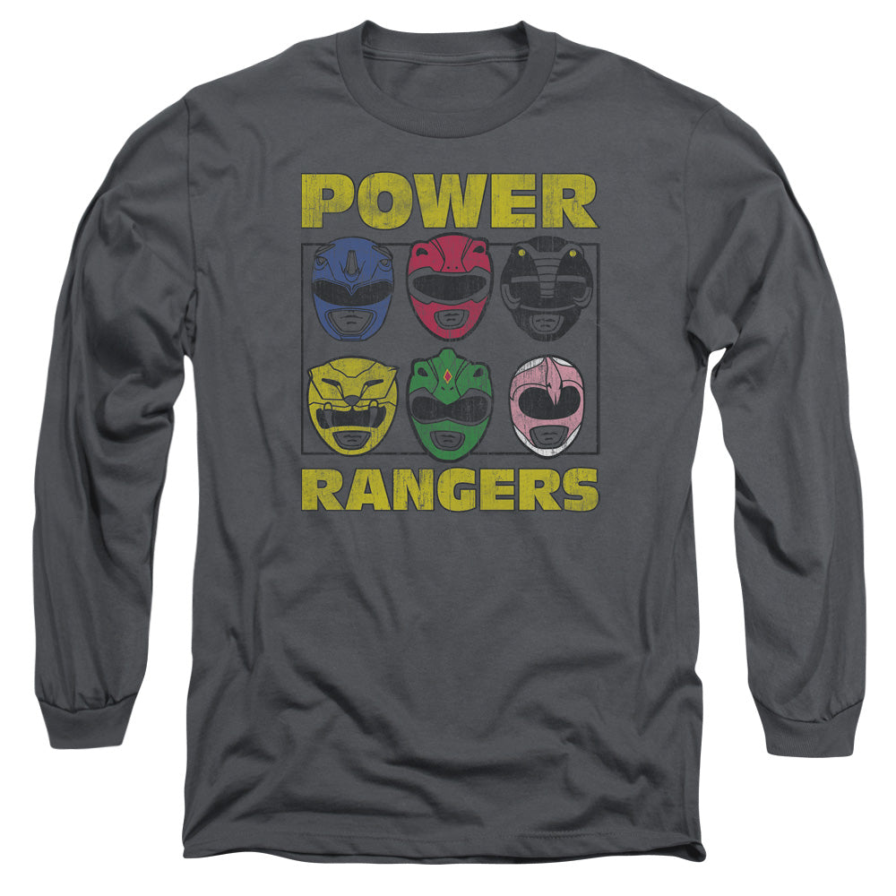 Powr Rangers Ranger Heads Mens Long Sleeve Shirt Charcoal Officially Licensed