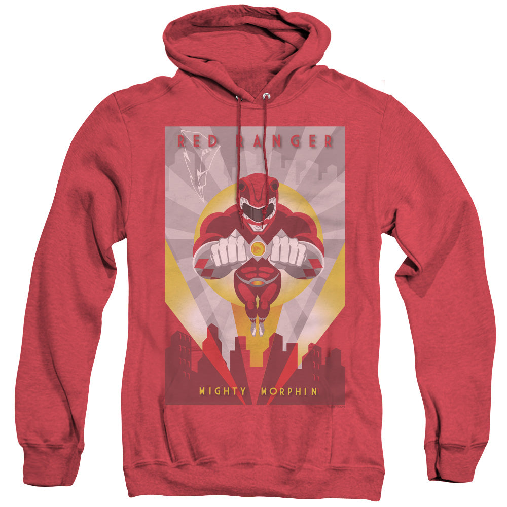 Power Rangers Red Deco Mens Heather Hoodie Red Officially Licensed