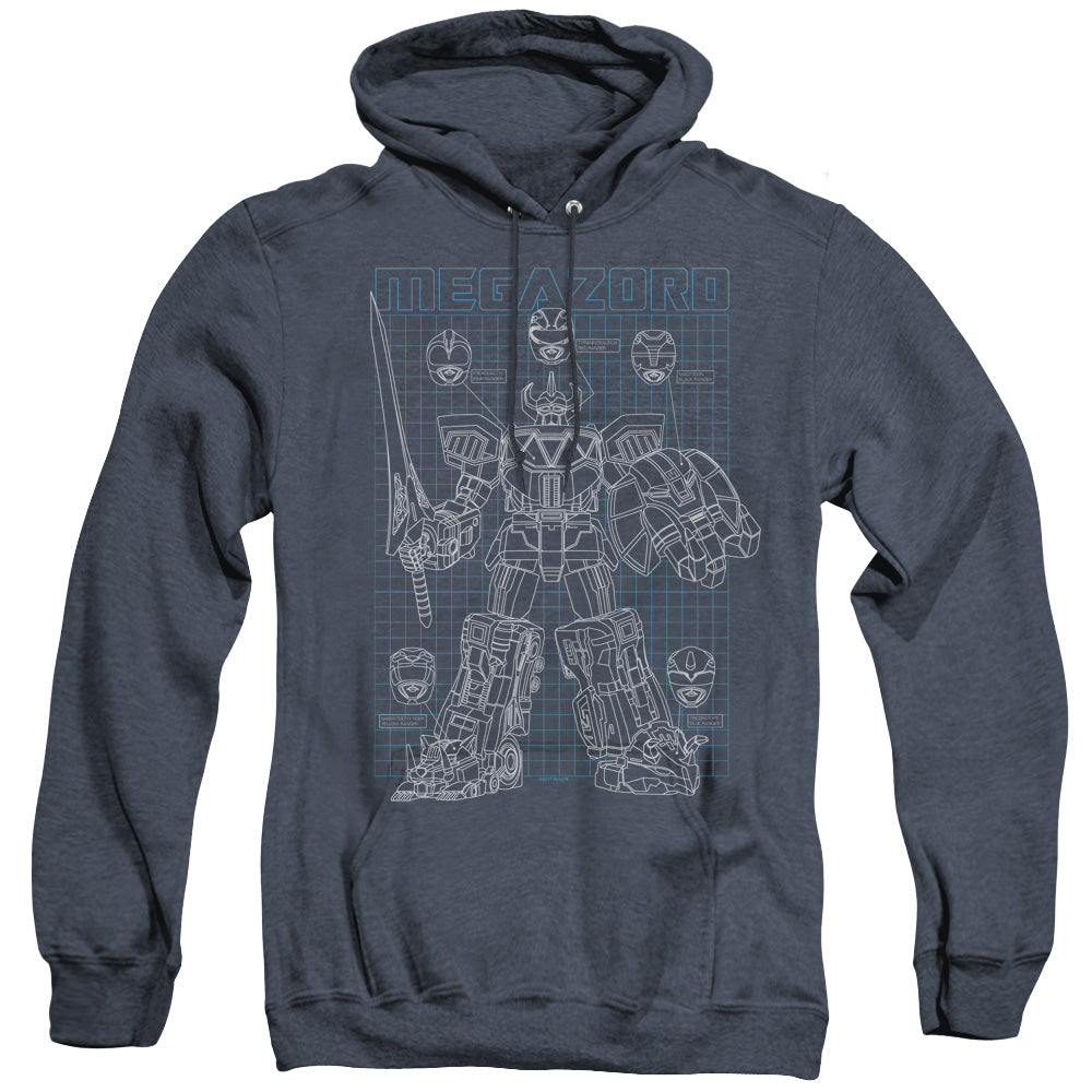 Power Rangers Mega Plans Mens Heather Hoodie Navy Officially Licensed
