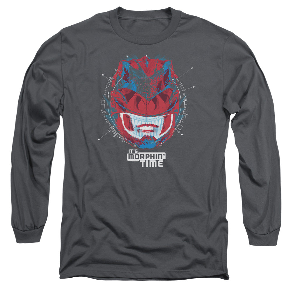 Power Rangers Its Morphin Time Mens Long Sleeve Shirt Charcoal Officially Licensed