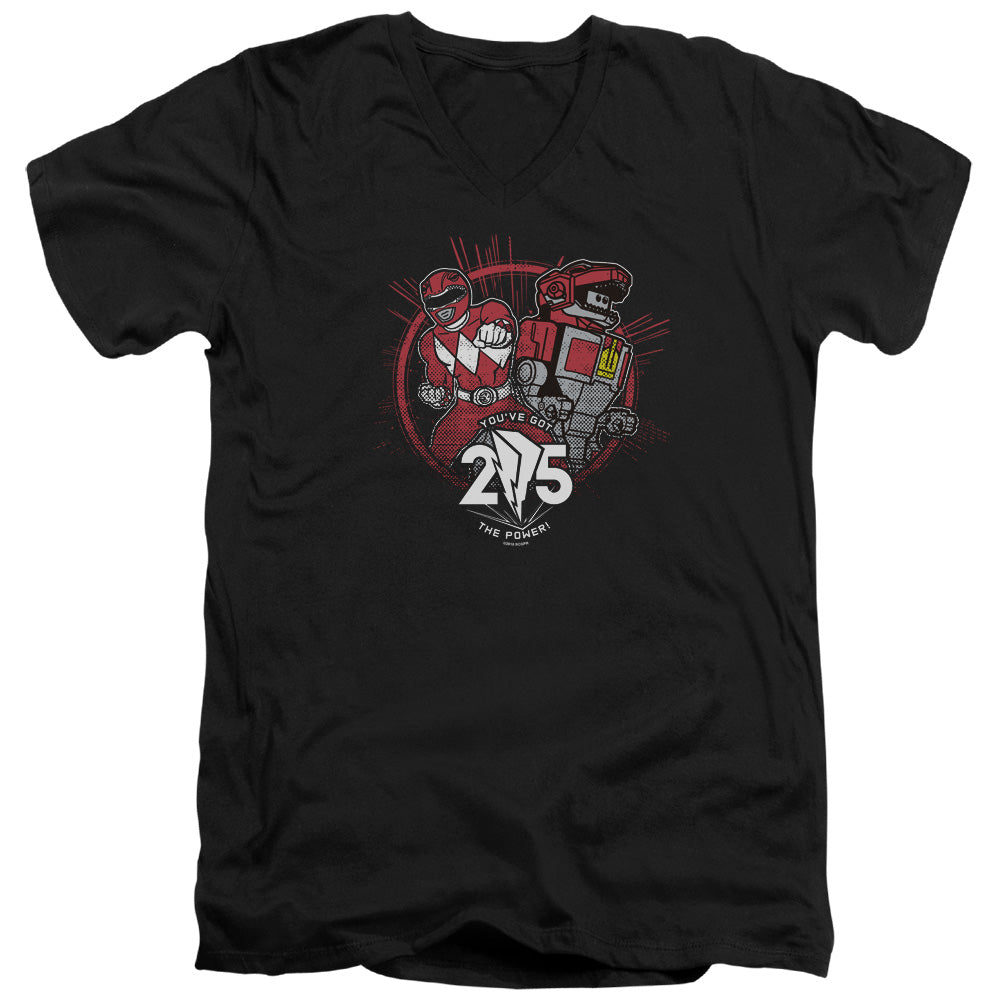 Power Rangers Red 25 Mens Slim Fit V-Neck T Shirt Black Officially Licensed