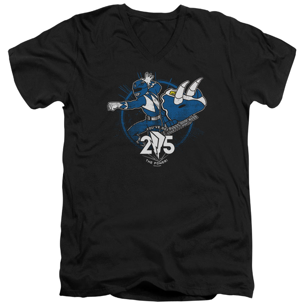 Power Rangers Blue 25 Mens Slim Fit V-Neck T Shirt Black Officially Licensed