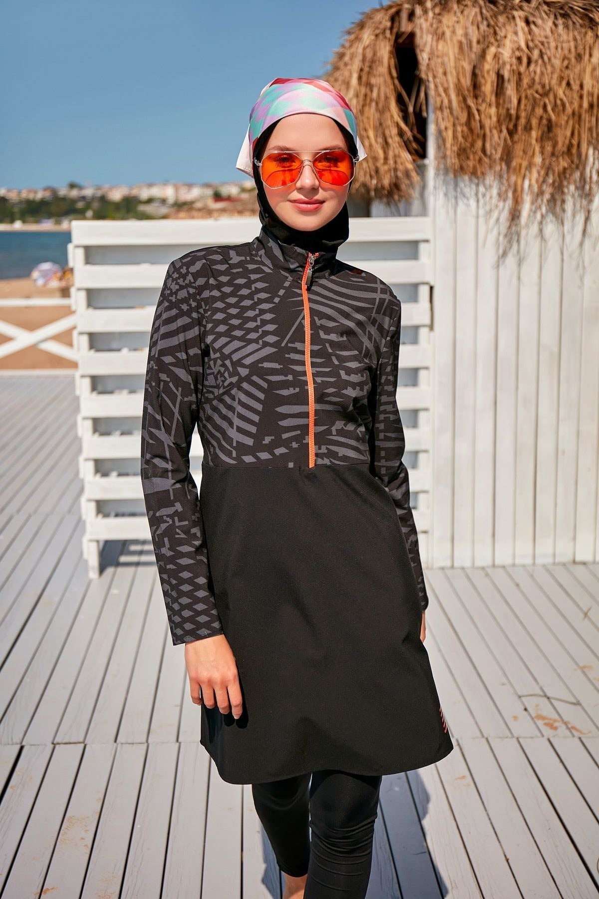 Woven Black Burkini Modest Swimwear M2324