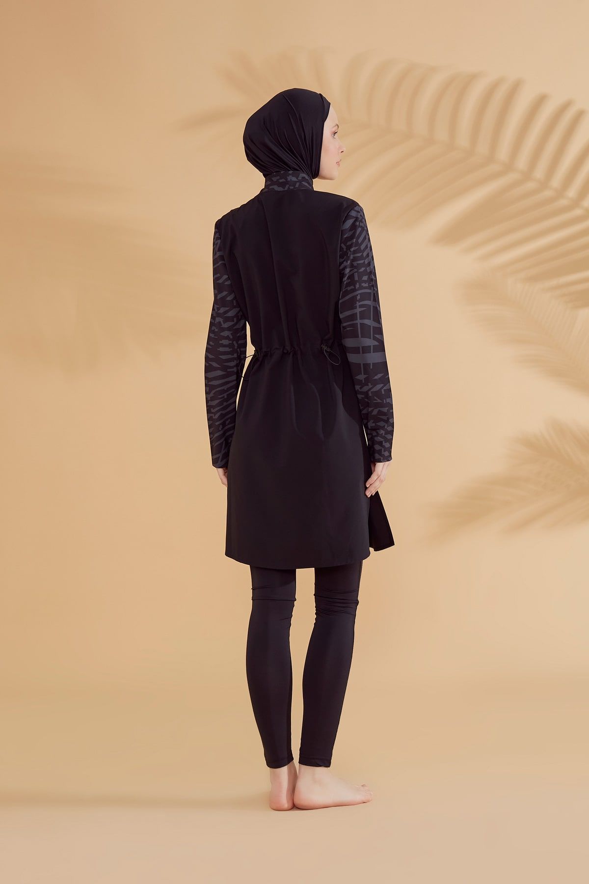 Woven Black Burkini Modest Swimwear M2324