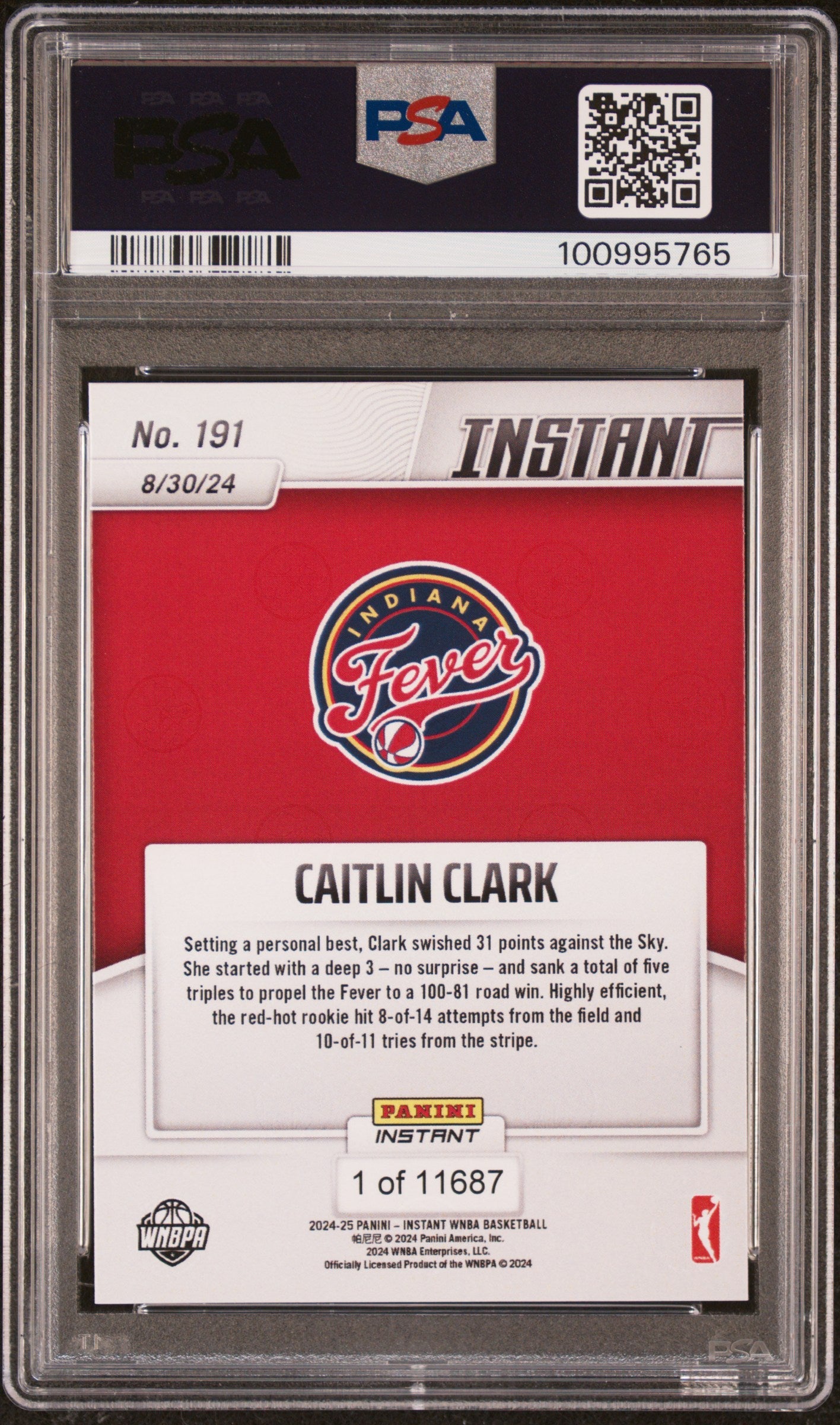 Graded 2024 Panini Instant WNBA Caitlin Clark #191 Rookie RC Basketball Card PSA 10 Gem Mint
