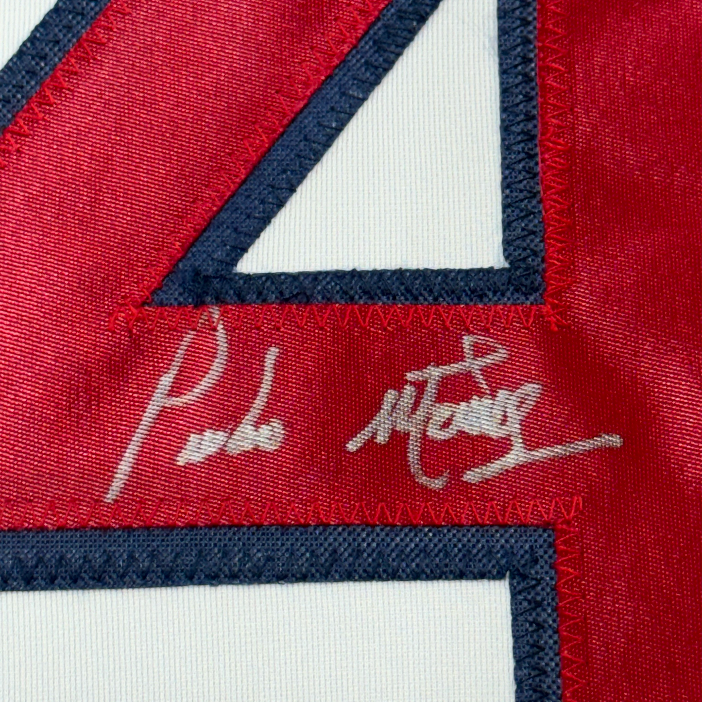 Framed Autographed/Signed Pedro Martinez 35x39 Boston White Baseball Jersey JSA COA