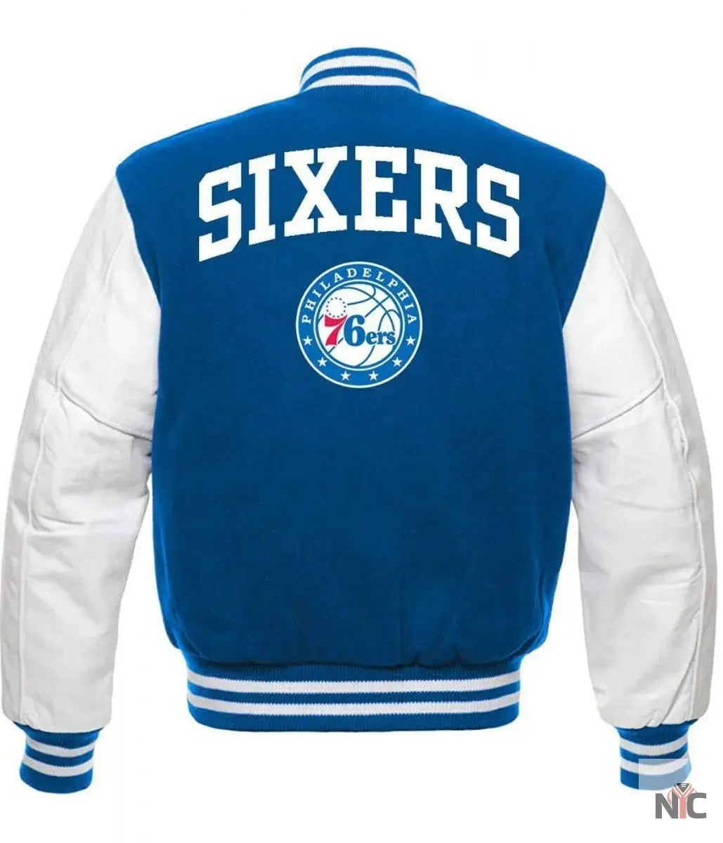 Philadelphia 76ers Letterman Blue and White Jacket