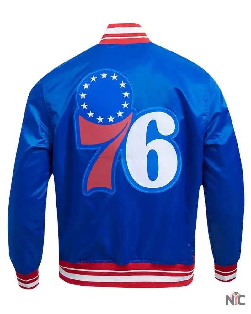 Philadelphia 76ers Script Tail Royal Satin Jacket