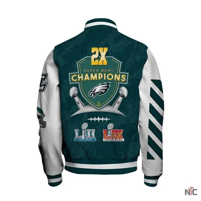 Philadelphia Eagles 2X Super Bowl LIX Champions Winning Spirit Varsity Jacket