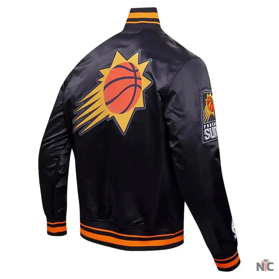 Phoenix Suns Script Tail Black Satin Varsity Jacket
