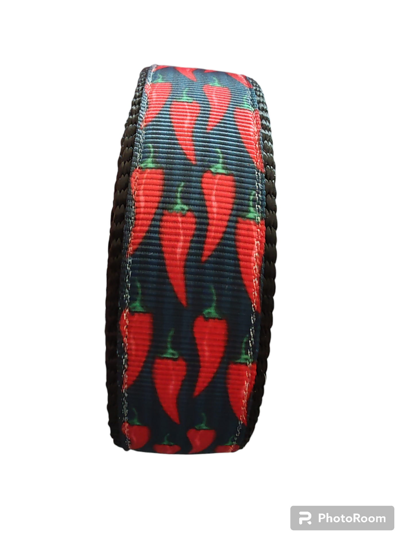 Spicy Red Pepper Black Nylon Dog Collar MD, LG, XL, Leash