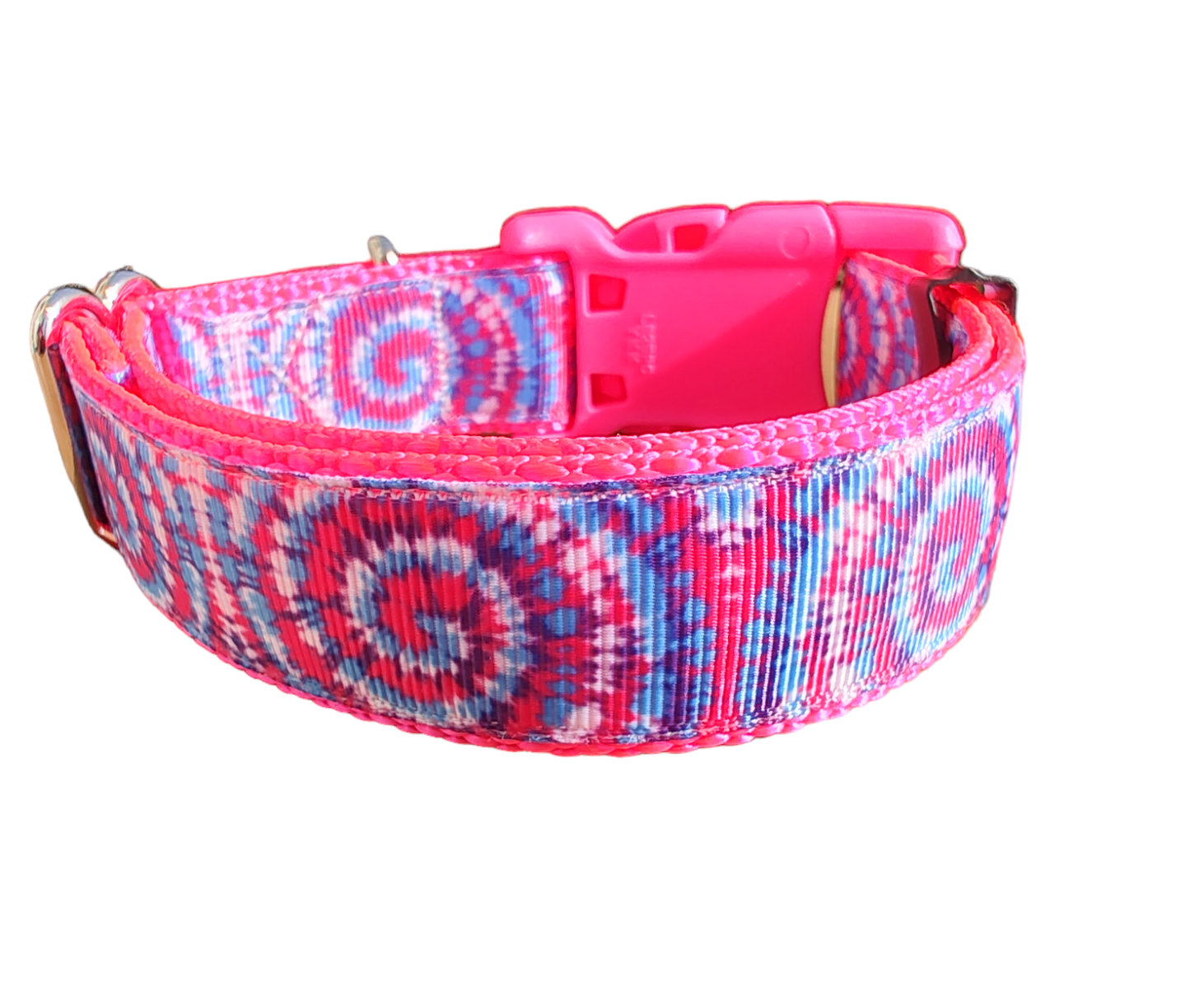 Tie Dye Hot Pink Nylon Dog Collar MD, LG, XL, Leash