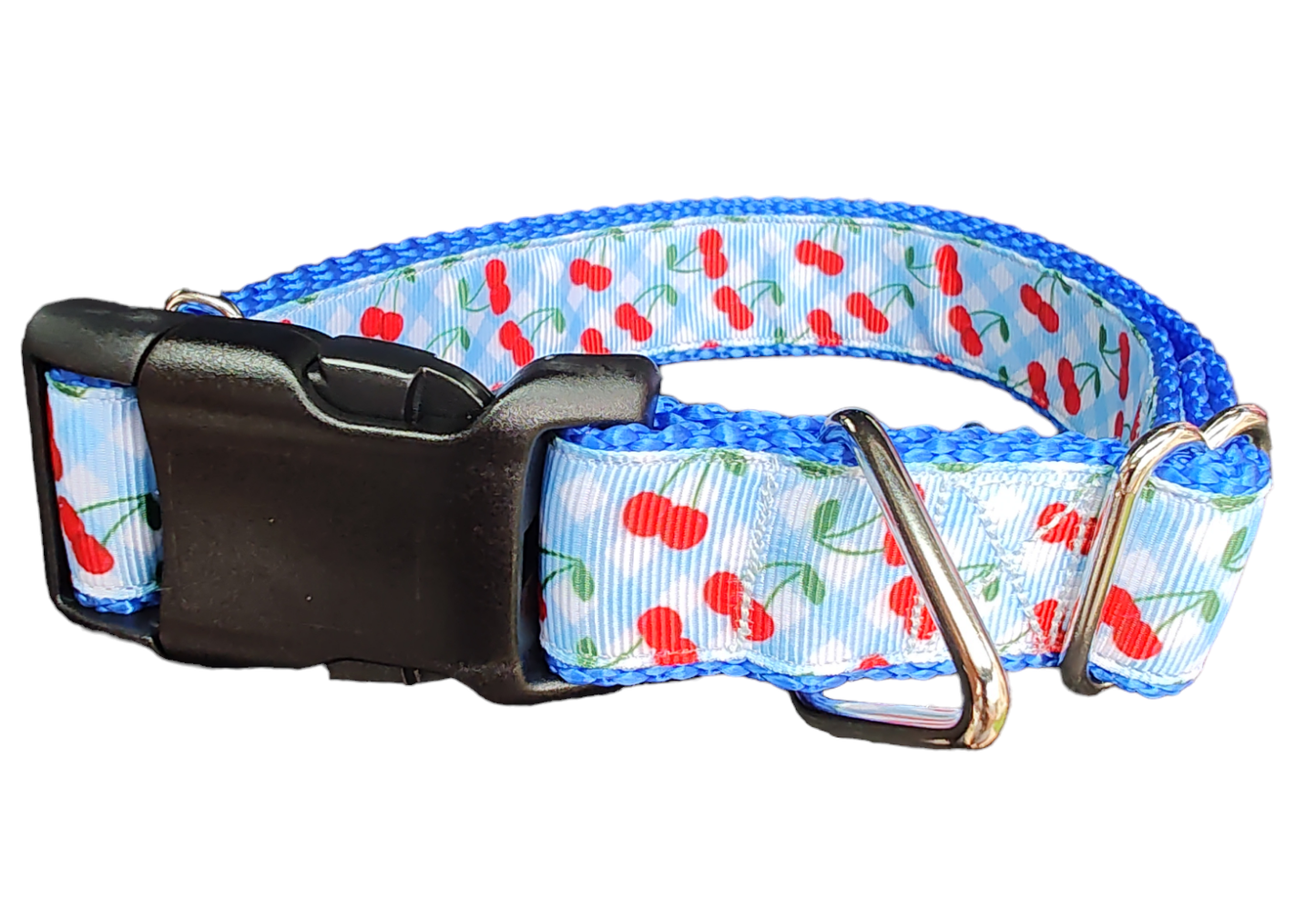 Gingham Cherries Nylon Dog Collar