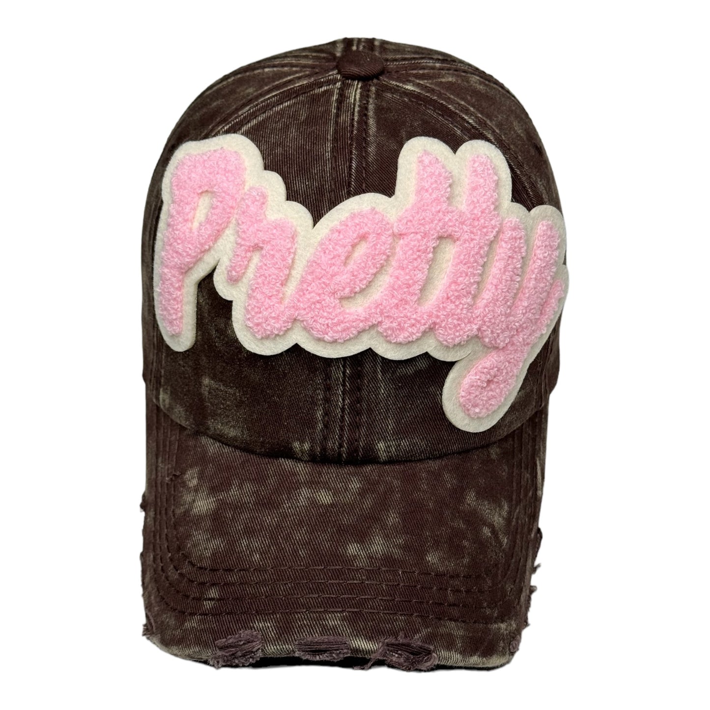 Pretty Distressed Baseball Cap Brown Pink Cream for Style