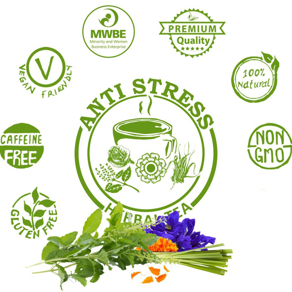 Akshit Natural Anti Stress Tea, (80 Tea Bags), Blended With Calendula | Marigold Tea, Tulsi, Butterfly Pea Flowers, Lemongrass, Relaxing & Calming Tea, No Caffeine.