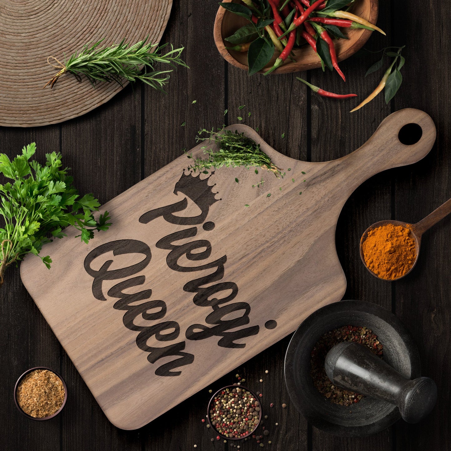 Pierogi Queen Hardwood Paddle Cutting Board