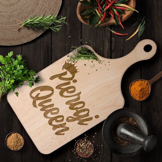 Pierogi Queen Hardwood Paddle Cutting Board