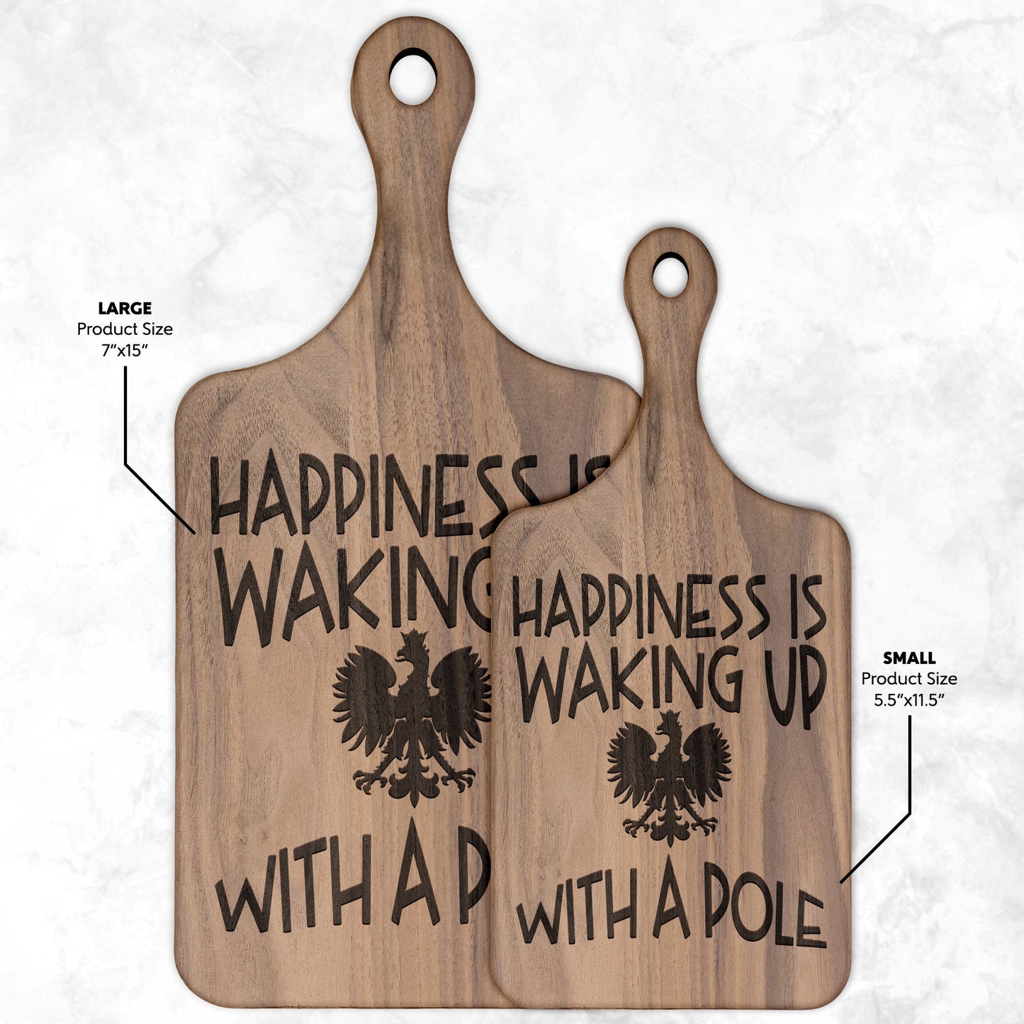 Polish Happiness Hardwood Paddle Cutting Board