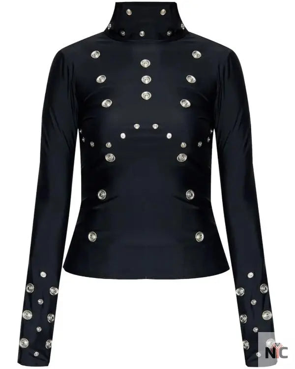 Press Junket 2025 Nicole Wallace Eyelet-Detailing Black Blouse