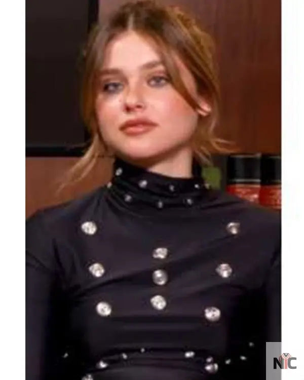 Press Junket 2025 Nicole Wallace Eyelet-Detailing Black Blouse