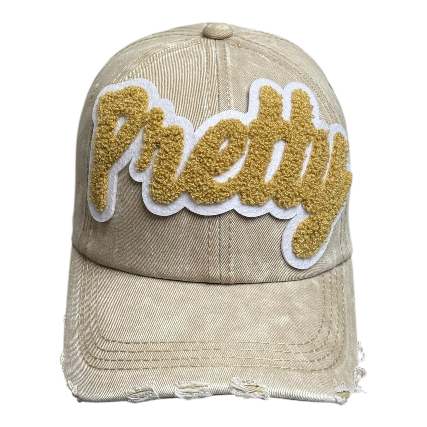 Pretty Distressed Baseball Cap Tan White Denim Style