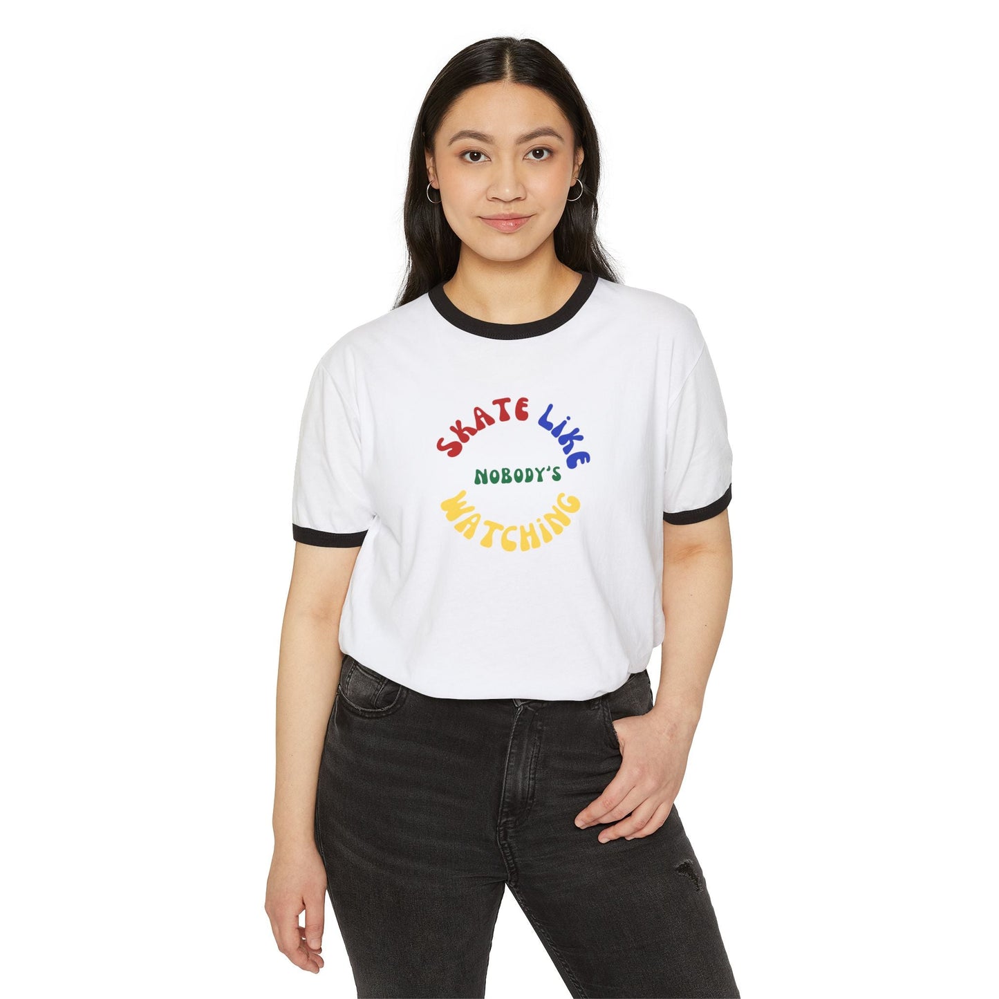 Primary Skate Like Nobody's Watching Unisex Cotton Ringer T-Shirt