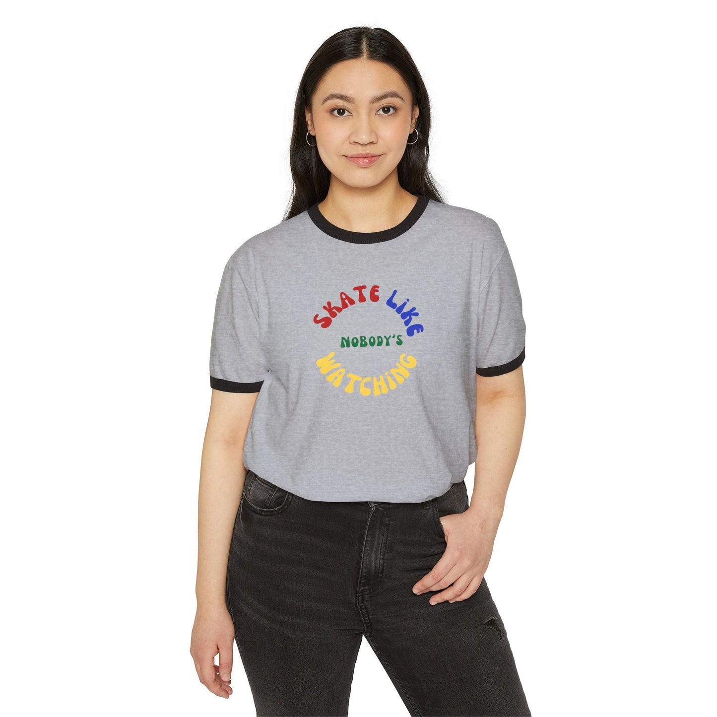Primary Skate Like Nobody's Watching Unisex Cotton Ringer T-Shirt